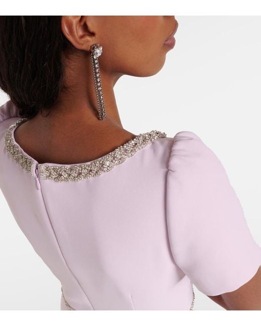 Self-Portrait Pink Robe Aus Crepe Mit Kristallen