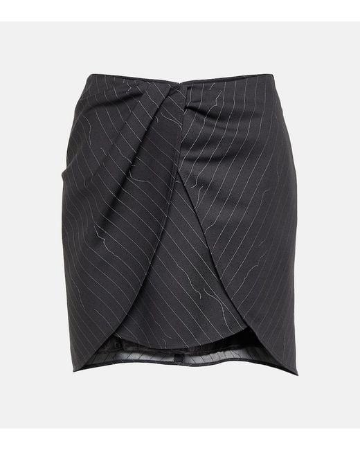 Off-White c/o Virgil Abloh Black Pinstripe Asymmetric Wool Blend Miniskirt