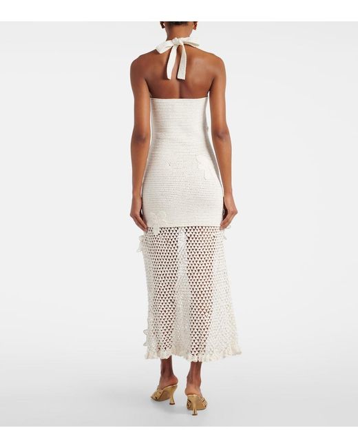 Oscar de la Renta White Crochet Cotton Maxi Dress
