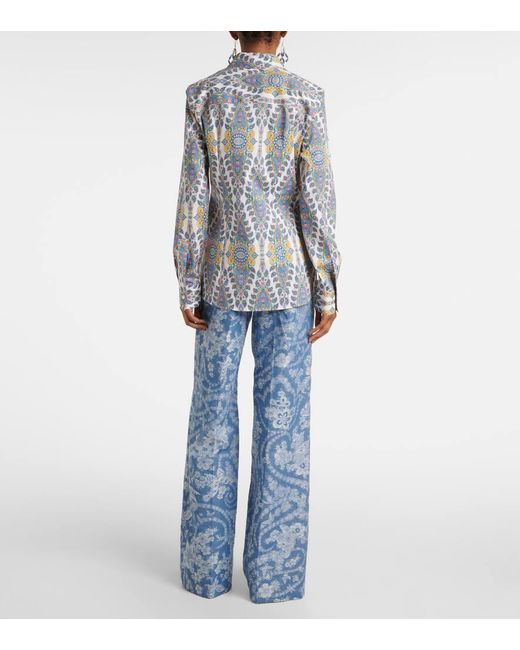 Etro Blue Printed Cotton-Blend Shirt