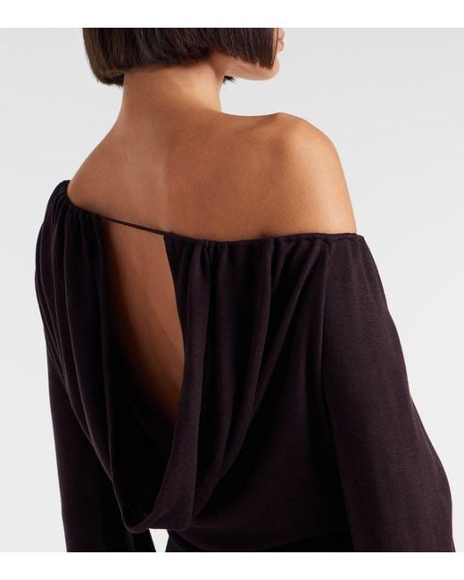 AYA MUSE Black Sola Asymmetric Draped Silk-Blend Minidress