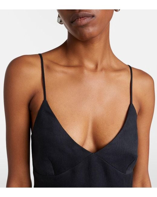 Asceno Black Ida Linen Midi Dress