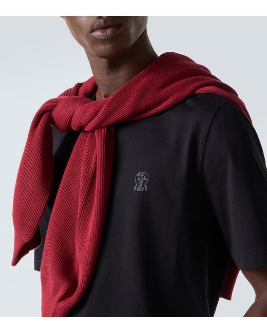 Brunello Cucinelli Black Printed Cotton Jersey T-Shirt for men