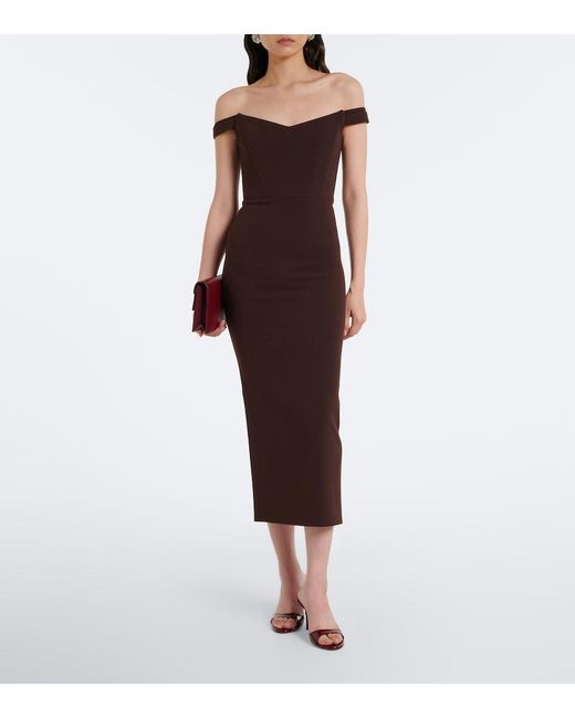 Alex Perry Purple Off-Shoulder Crepe Midi Dress