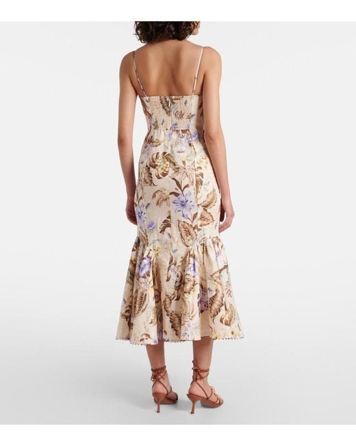Zimmermann Natural Coco Tie-Front Linen Midi Dress
