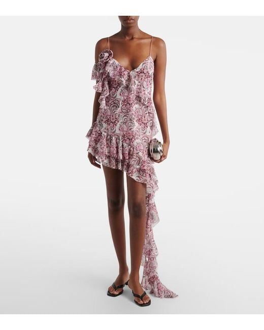 Bananhot Pink Zoe Floral Ruffled Asymmetric Minidress