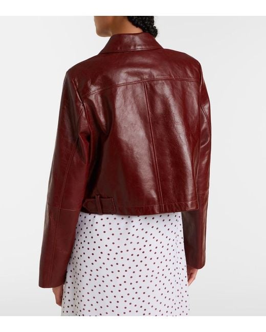 Dorothee Schumacher Red Broken Shine Cropped Leather Jacket