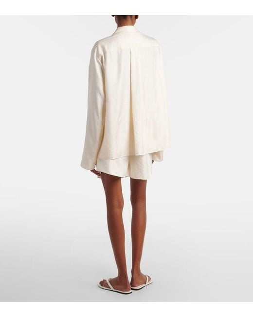 Totême White Embroidered Silk Satin Pajama Shorts