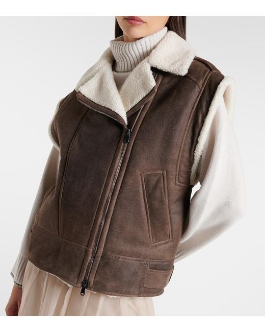 Brunello Cucinelli Brown Shearling-Lined Leather Vest