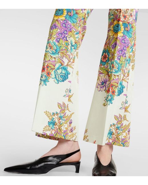 Etro Green Floral Cotton-Blend Flared Pants