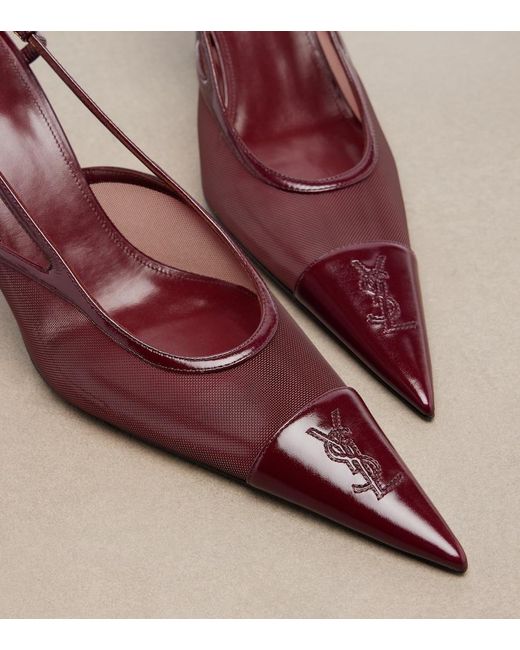 Saint Laurent Pink Renee Leather-Trimmed Mesh Slingback Pumps