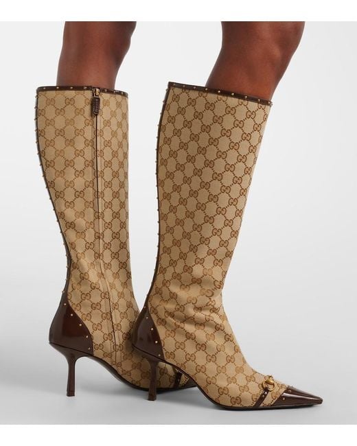 Gucci Natural Savoy Gg Canvas Knee-High Boots