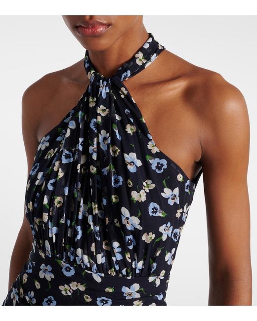 Veronica Beard Blue Brock Halterneck Silk Midi Dress