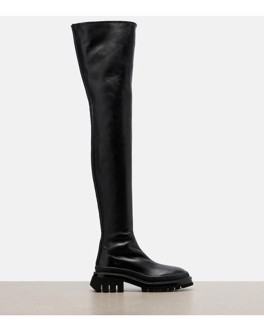 Khaite Black Fallon Leather Over-The-Knee Boots