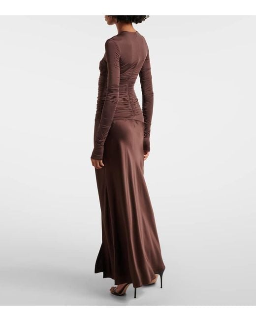 Vestido Largo Alessia De Jersey Y Saten Sir de color Brown