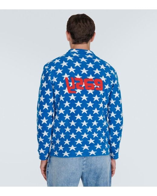 ERL Blue Printed Cotton-Blend Sweater for men