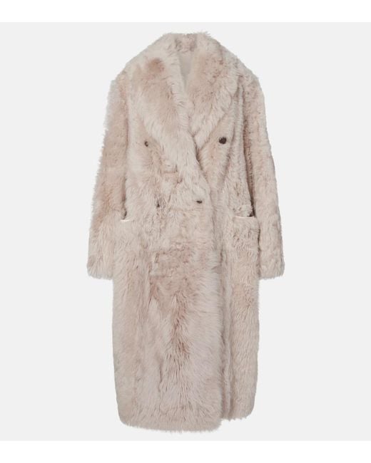 Brunello Cucinelli Natural Double-Breasted Shearling Coat