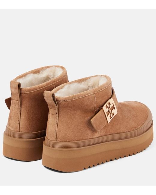 Tory Burch Brown Mellow Shearling-Lined Suede Platform Ankle Boots