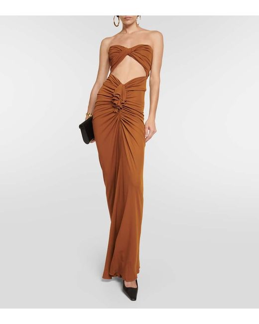 Vestido de fiesta en crepe con abertura Saint Laurent de color Brown