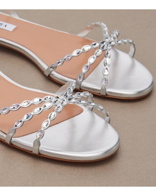 Aquazzura White Love Struck Embellished Leather Sandals