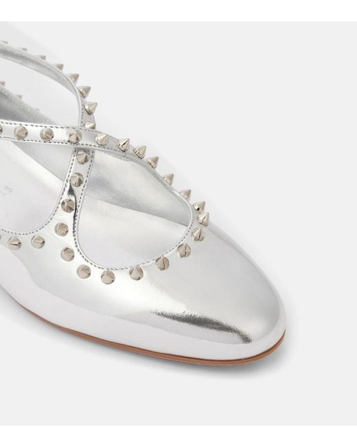 Christian Louboutin White Pilouta Jane Spikes Leather Ballet Flats