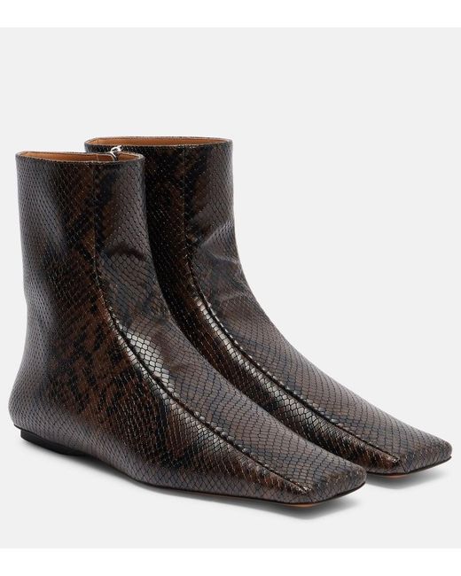 Stella McCartney Brown Snake-Effect Faux Leather Ankle Boots