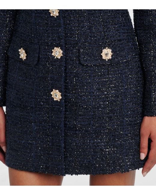 Self-Portrait Blue Boucle Minidress