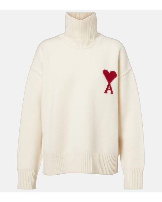 AMI White Ami De Cour Virgin Wool Turtleneck Sweater