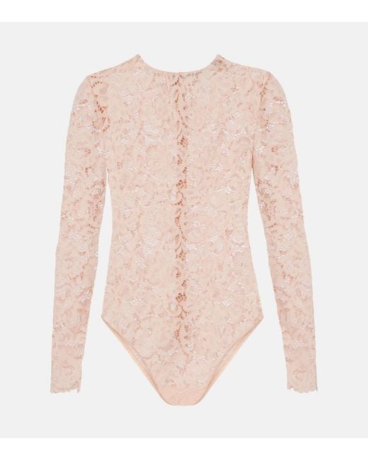 Self-Portrait Pink Floral Lace Bodysuit
