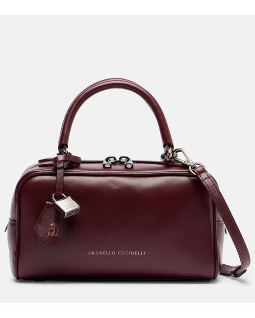 Brunello Cucinelli Purple Tote Bag Boston Explorer Small Aus Leder