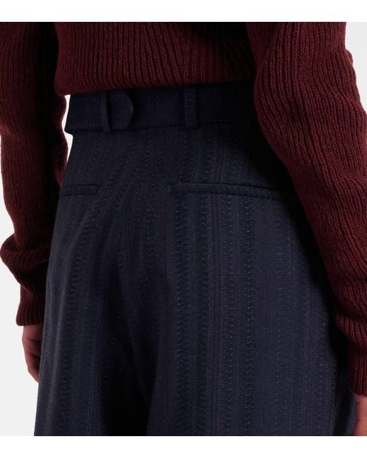 Dries Van Noten Blue Belted Wool Wide-Leg Pants