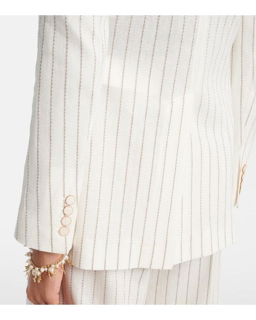 Max Mara White Jadi Striped Cotton And Linen Blazer