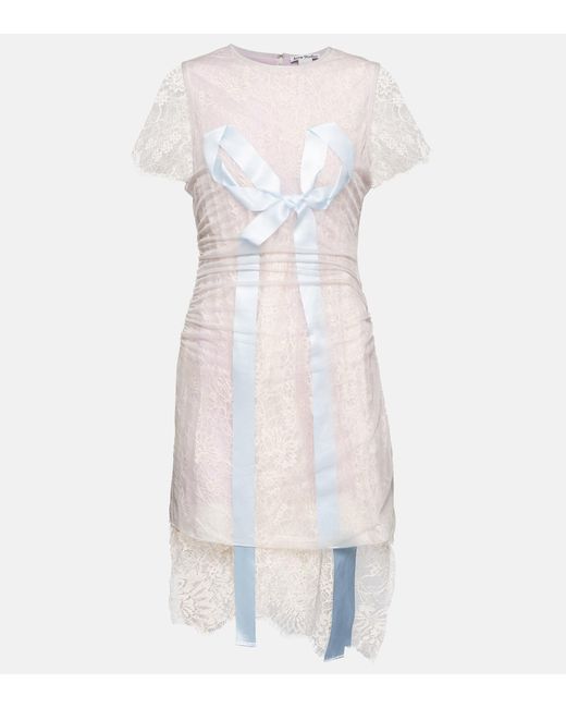 Acne White Bow-trimmed Lace Minidress