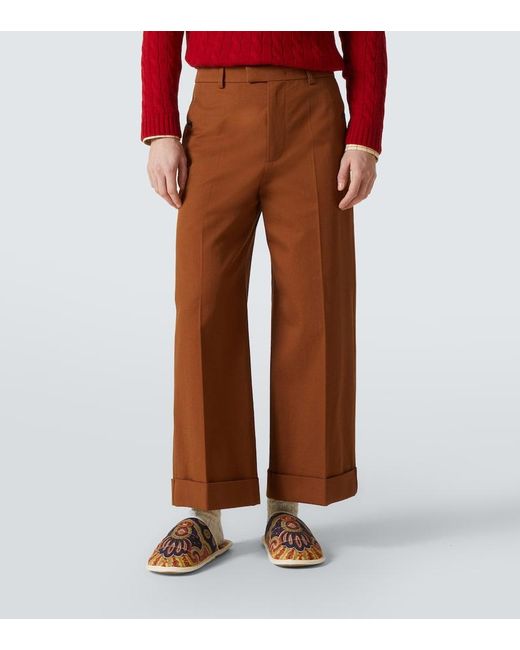 Valentino Brown Cropped Cotton Gabardine Wide-Leg Pants for men