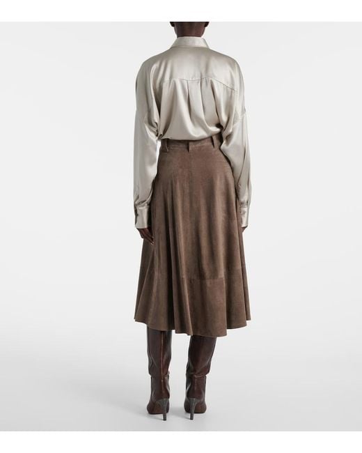 Brunello Cucinelli Brown Suede Midi Skirt