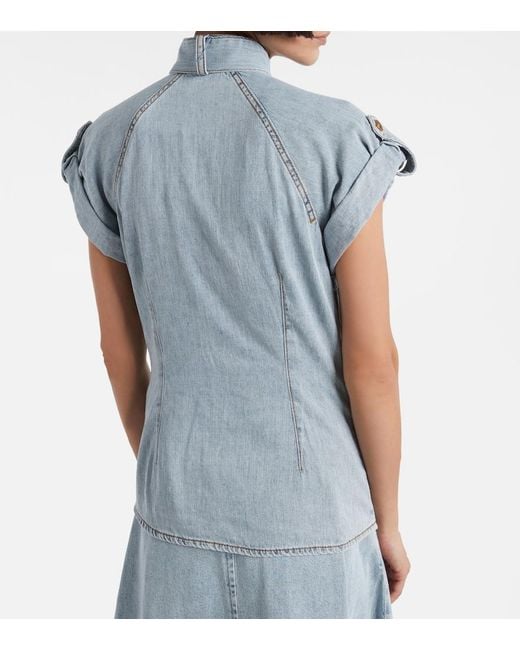 Zimmermann Blue Tie-Neck Denim Shirt