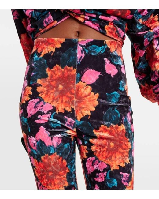 ROTATE BIRGER CHRISTENSEN Floral Velvet Flared Pants