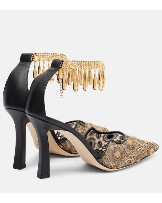 Manolo Blahnik Metallic Harnicus 105 Leather-Trimmed Lace Pumps