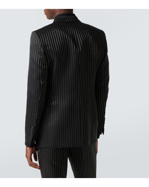 Tom Ford Black Striped Wool And Silk Lame Blazer for men