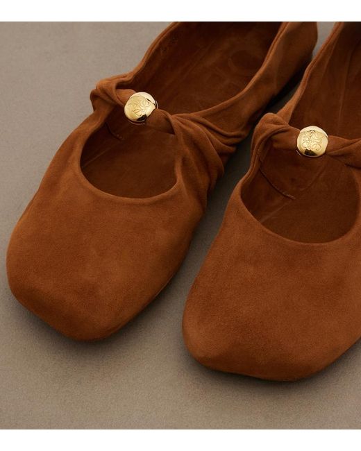 Loewe Brown Pebble Soft Suede Mary Jane Flats