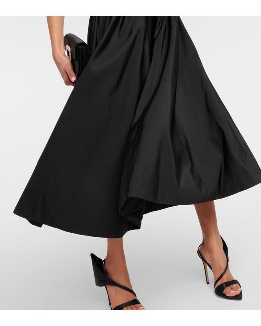 Markarian Black Off-shoulder Silk Midi Dress