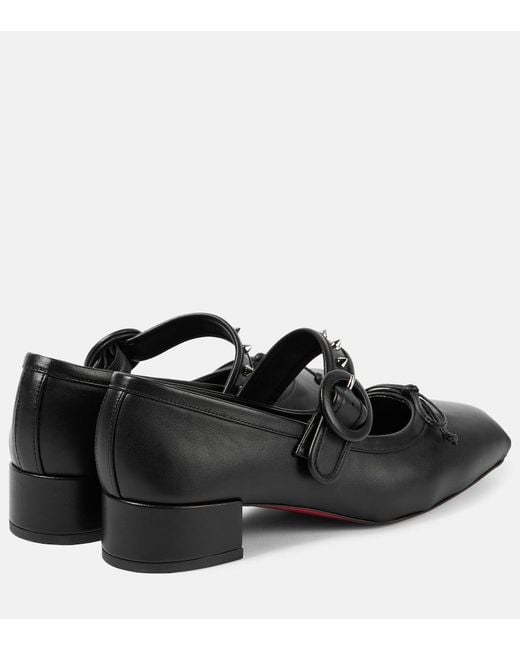 Christian Louboutin Black Mamastrapita Spikes Leather Mary Jane Flats
