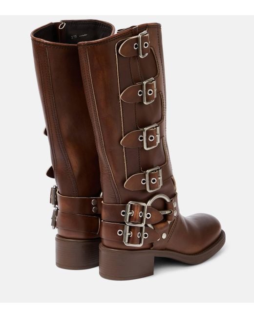 Miu Miu Brown Studded Leather Knee-high Boots