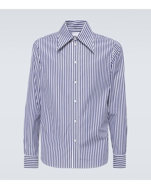 Bottega Veneta Blue Striped Cotton Poplin Shirt for men