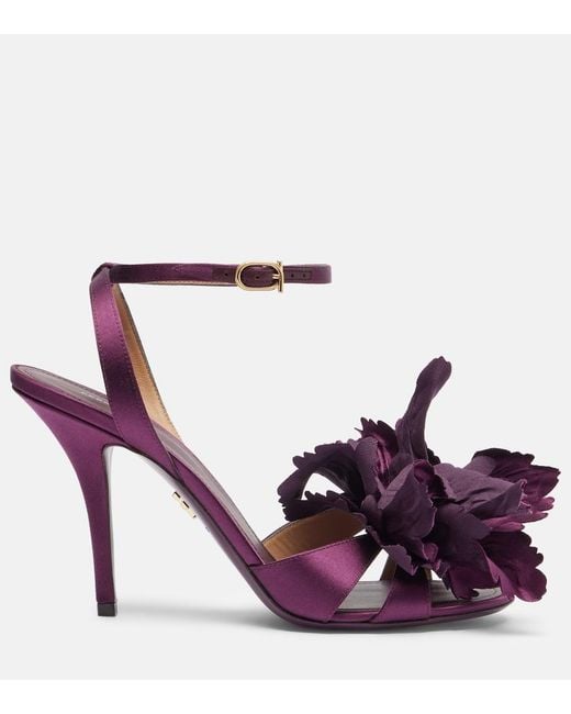 Ferragamo Purple Ghilly 95 Floral-Applique Satin Sandals