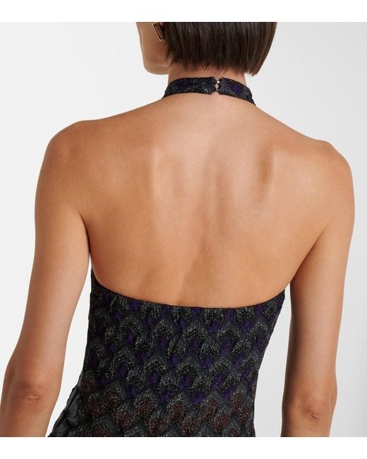 Missoni Blue Halterneck Knitted Lame Gown