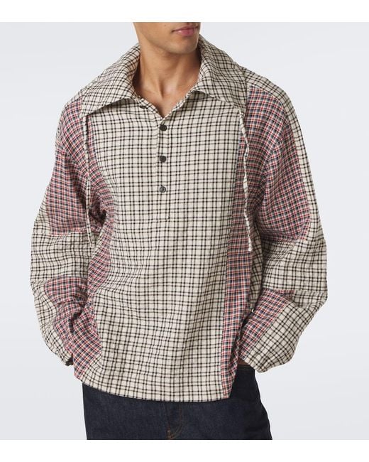 Dries Van Noten Natural Checked Cotton Shirt for men