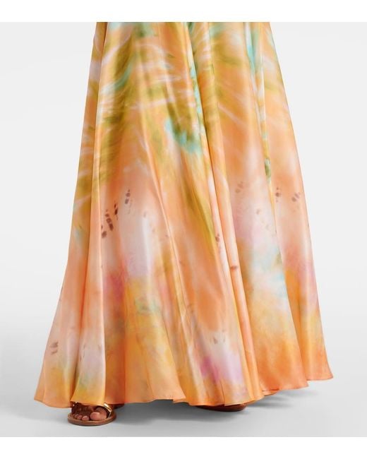 Zimmermann Metallic Luna Off-Shoulder Printed Silk Chiffon Gown
