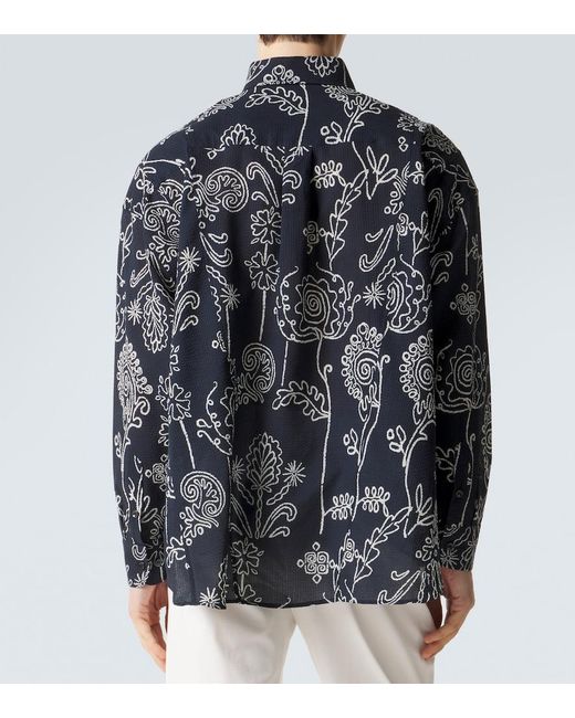 Giorgio Armani Blue Printed Cotton Seersucker Shirt for men