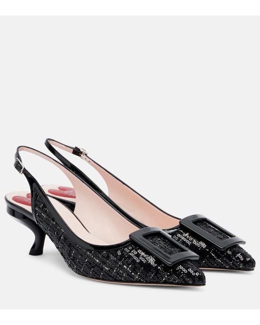 Roger Vivier Black Virgule 55 Sequined Slingback Pumps